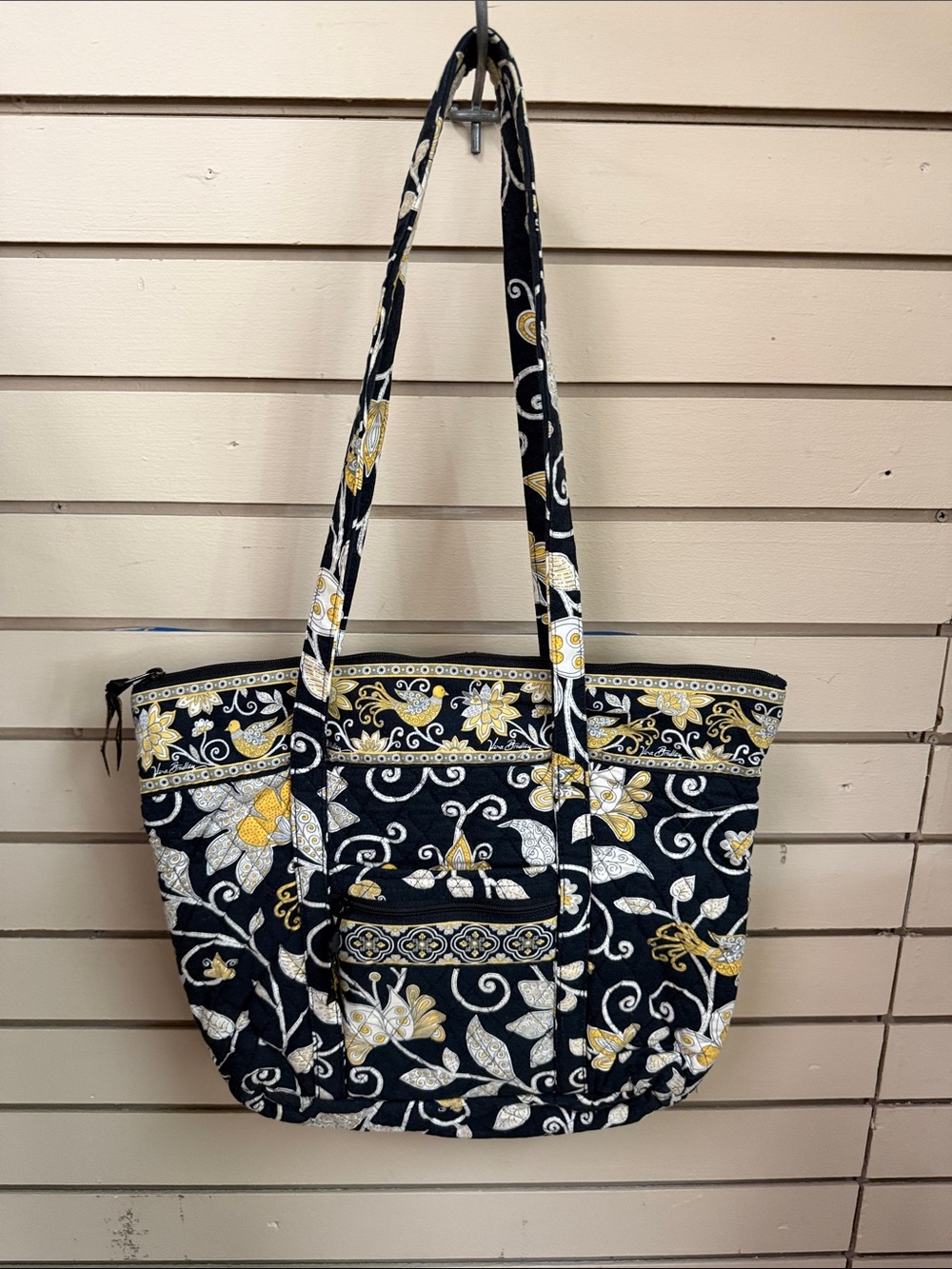 Vera Bradley Black Quilted Floral Tote with Yellow and Cream Accents
